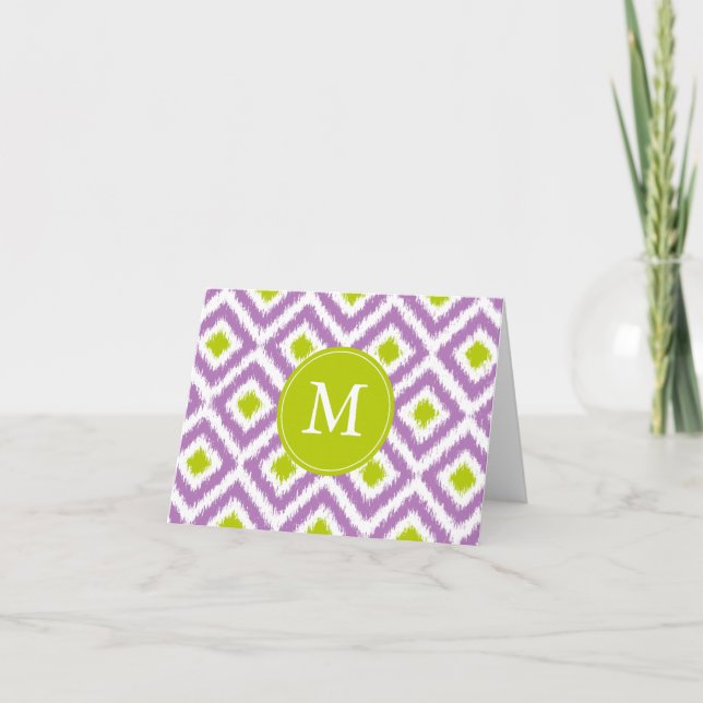 Motif Ikat violet monogramme de diamants verts (Devant)