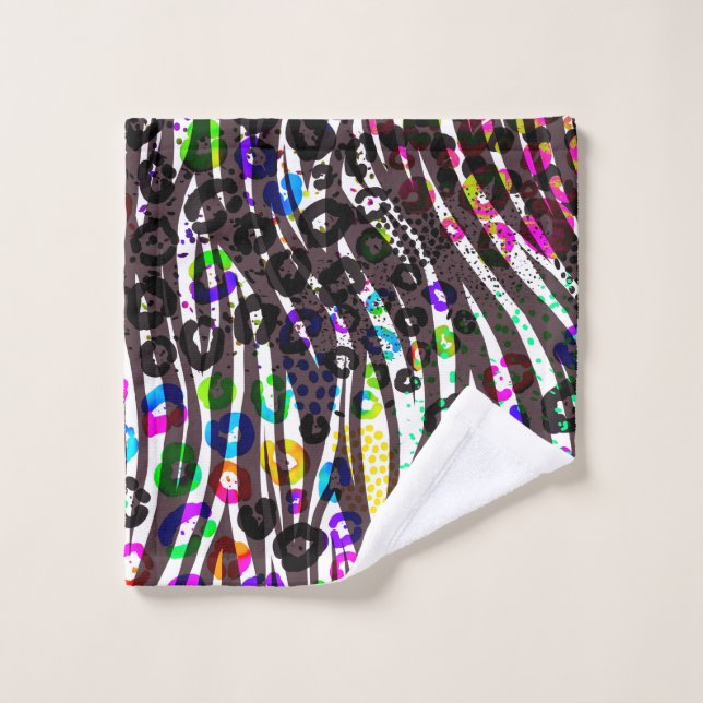 Motif imprimé multi-animal funky couleurs vives (Gant de toilette)