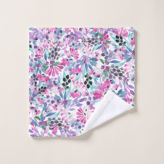 Motif incomparable de fleurs et de baies violettes (Gant de toilette)