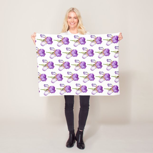 Motif Iris Violet ~ Couverture Fleece Florale Chic (En situation)