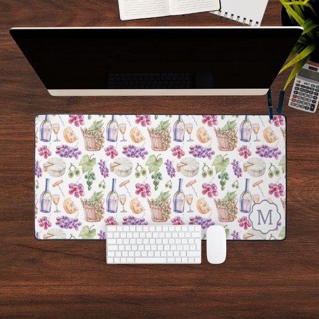 Motif italien de fromage et de vin Monogramme pers (Italian Cheese & Wine Pattern Custom Monogram Desk Mat
)