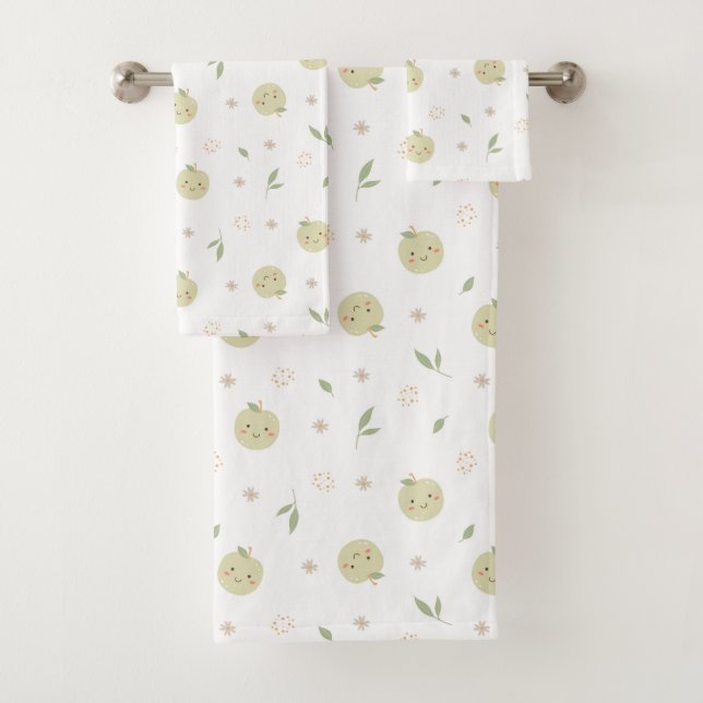 Motif Joyeux Pommes - Ensemble de serviettes de ba (En situation)