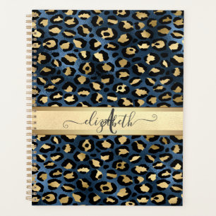 Motif léopard bleu or monogramme