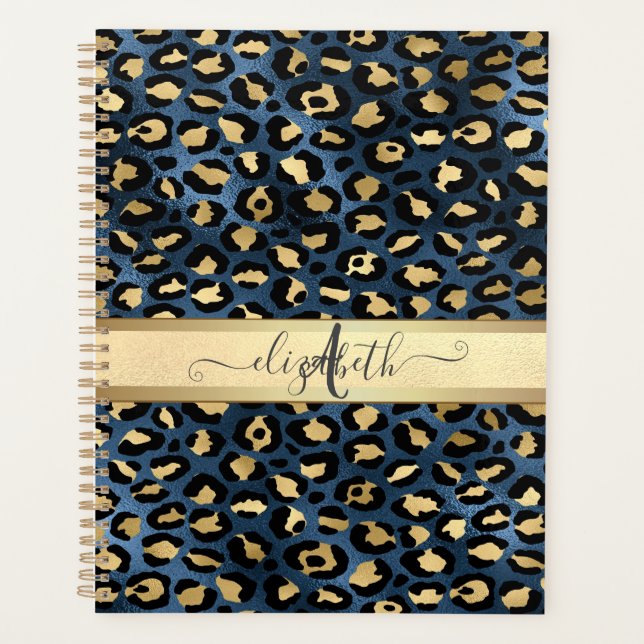Motif léopard bleu or monogramme (Devant)
