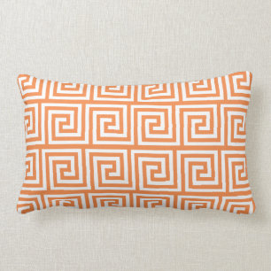 Motif Lumbar orange et blanc Clé grecque Coussin