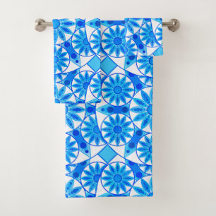 Motif Mandala, Bleu de Cobalt, Turquoise et Blanc