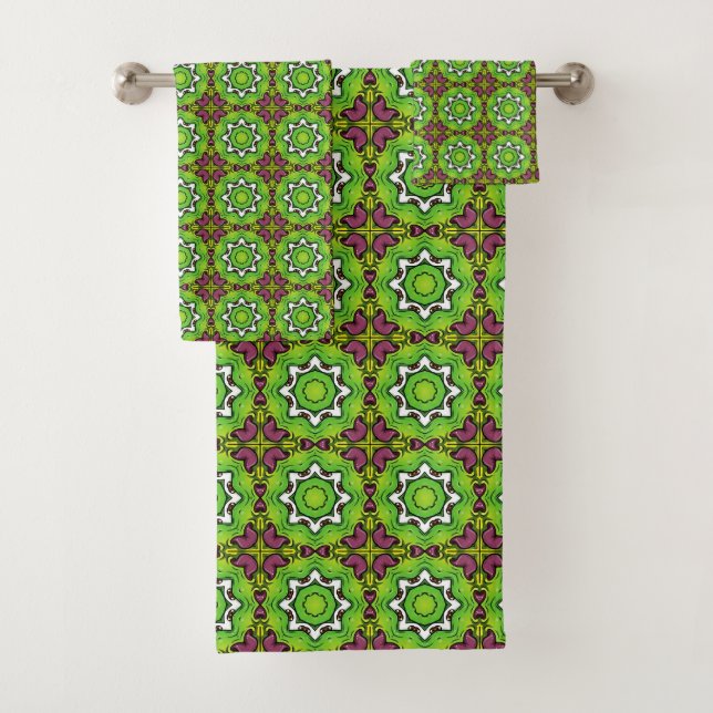 Motif mandala géométrique vert et violet (En situation)