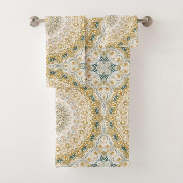 Motif Mandala Gold et White avec accents Turquoise (En situation)