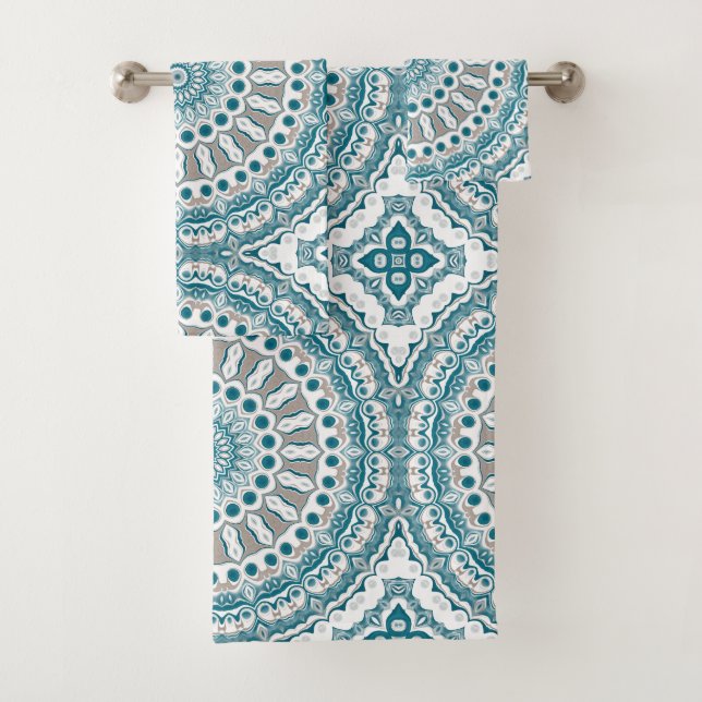 Motif mandala moderne aqua et marron (En situation)