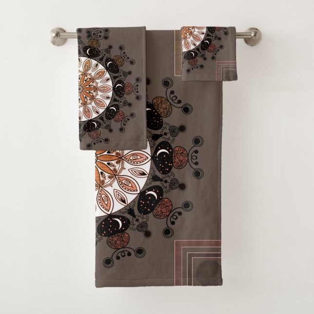Motif mandala noir moderne élégant chic marron (En situation)
