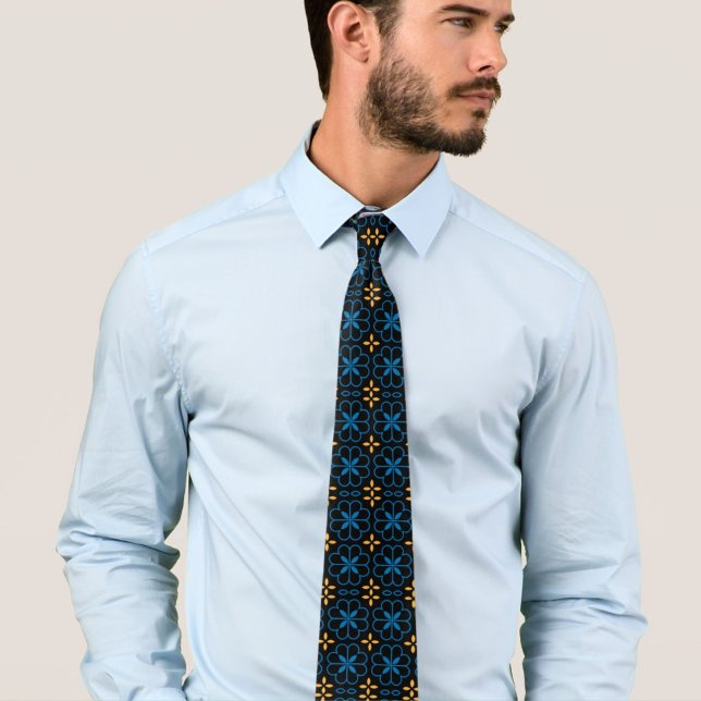 Motif marocain Bleu Cravate élégant cadeau homme (Discover the allure of the Mediterranean with this neck tie.)
