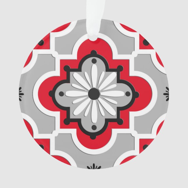 Motif marocain en tuiles - Gris et Rouge (devant)
