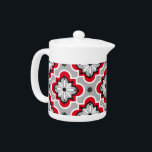Motif marocain en tuiles - Gris et Rouge<br><div class="desc">Représentation numérique multimédia mixte d'un motif classique marocain en tuiles - Chinois profond rouge,  noir et blanc sur un arrière - plan gris/gris moyen</div>
