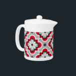 Motif marocain en tuiles - Gris et Rouge<br><div class="desc">Représentation numérique multimédia mixte d'un motif classique marocain en tuiles - Chinois profond rouge,  noir et blanc sur un arrière - plan gris/gris moyen</div>