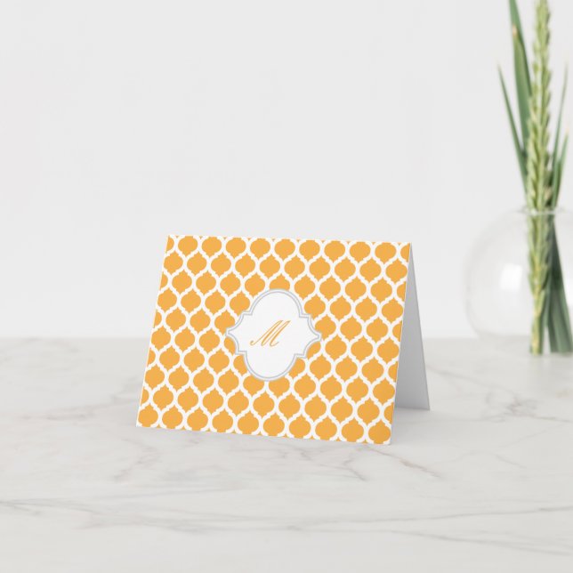 Motif marocain orange avec cartes Monogram Note (Devant)