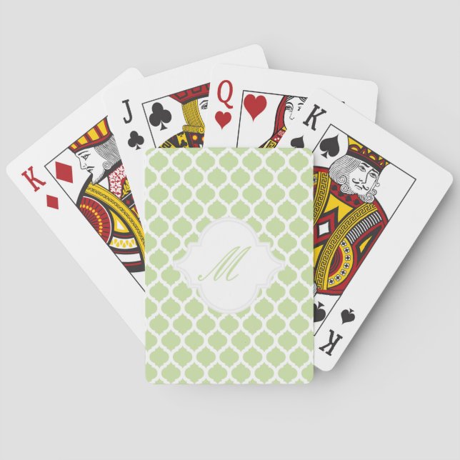 Motif marocain vert avec cartes de jeu Monogramme (dos)