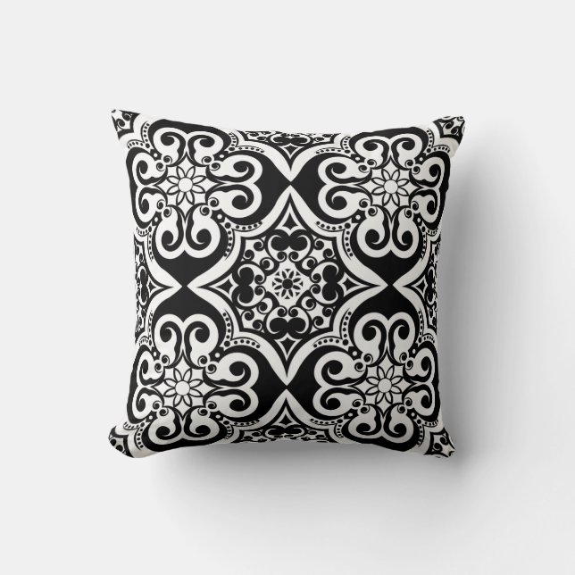 Motif mexicain | Coussin noir et blanc (Recto)