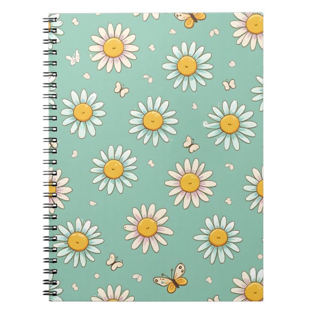 Motif mignon de marguerite et de papillon | Cahier (Devant)