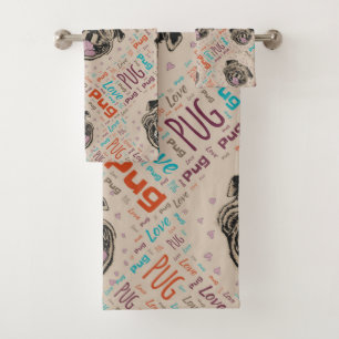 Motif mignon de mot de chien de carlin
