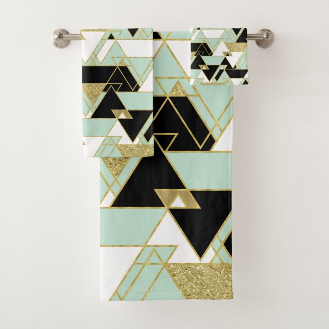 Motif Mint Gold Black White Boho Glam Triangles (En situation)