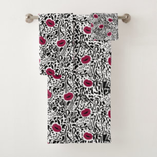 Motif moderne des lèvres B&W de rouge à lèvres
