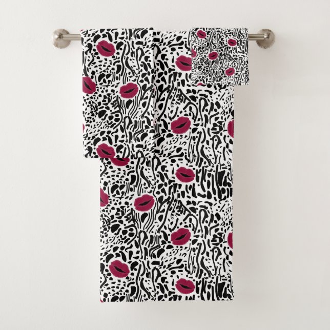 Motif moderne des lèvres B&W de rouge à lèvres (En situation)