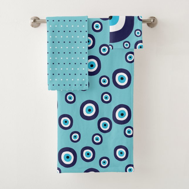Motif moderne Evil Eye Navy Blue Aqua Cercles (En situation)