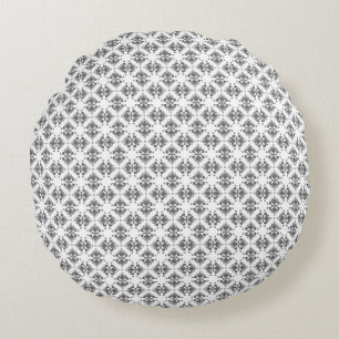 Motif moderne Graphite Damask Coussin rond