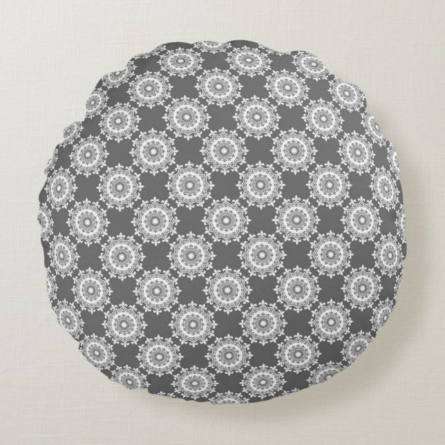 Motif moderne Graphite Damask Coussin rond (Devant)