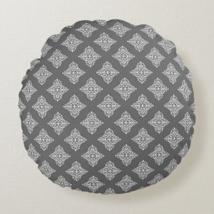 Motif moderne Graphite Damask Coussin rond