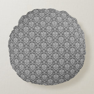 Motif moderne Graphite Damask Coussin rond