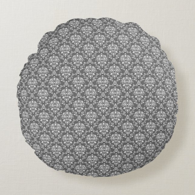 Motif moderne Graphite Damask Coussin rond (Devant)