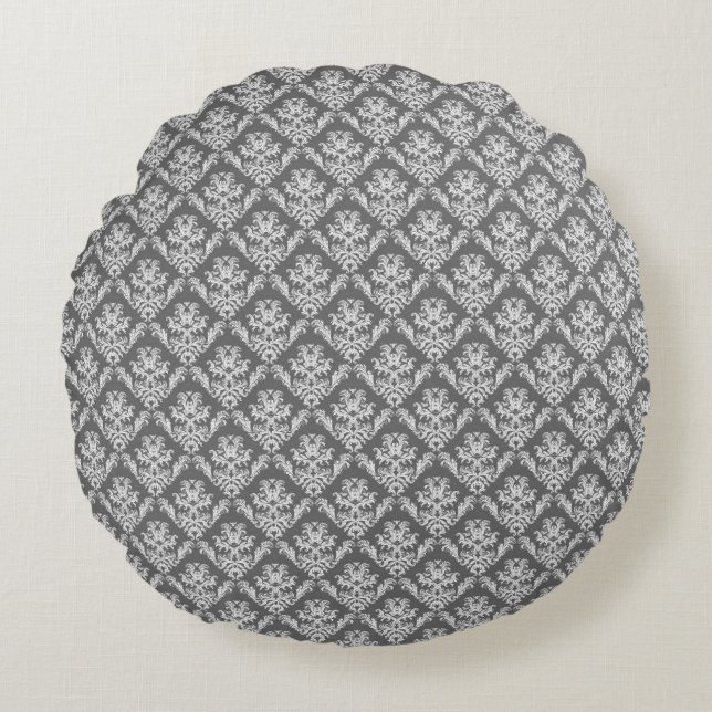 Motif moderne Graphite Damask Coussin rond (Devant)