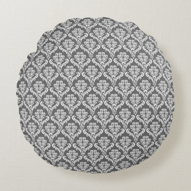 Motif moderne Graphite Damask Coussin rond (Devant)