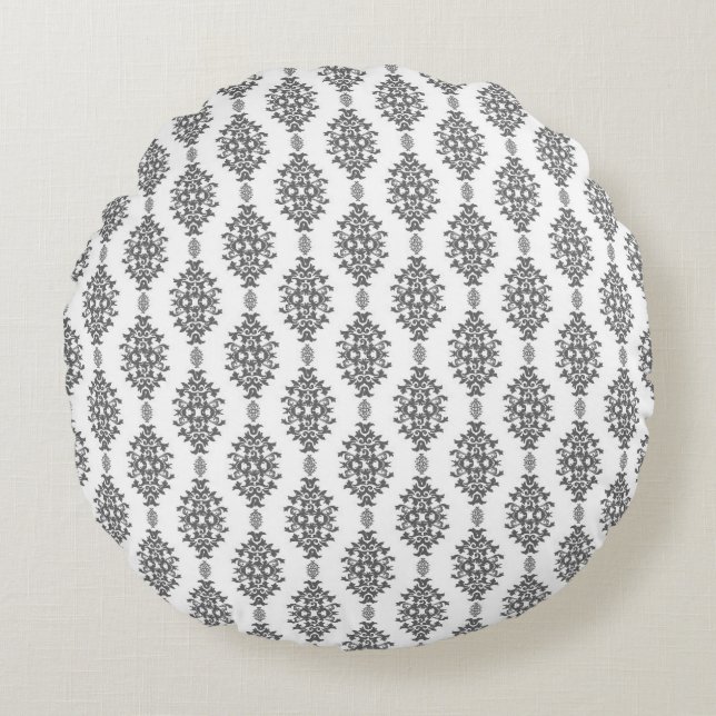 Motif moderne Graphite Damask Coussin rond (Devant)