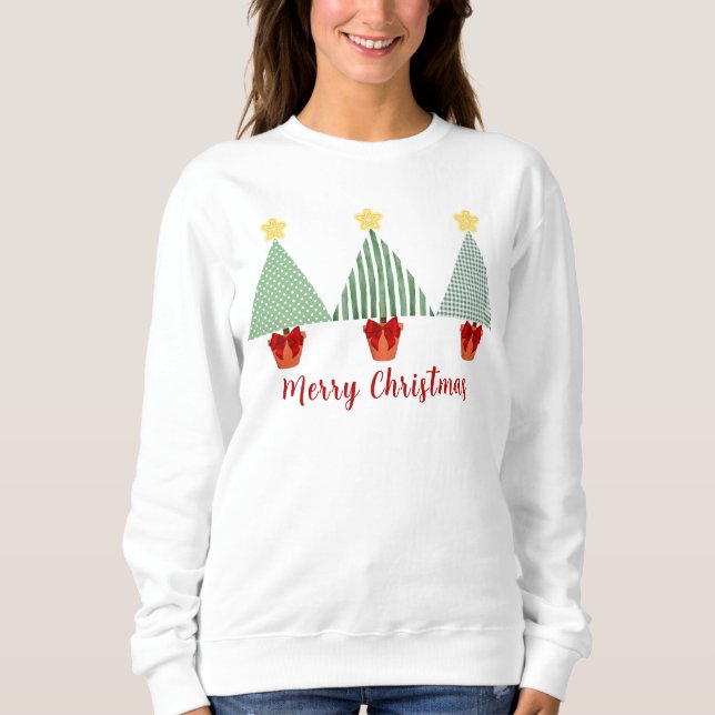 Motif moderne Joyeux Noël Arbre Sweatshirt (Devant)
