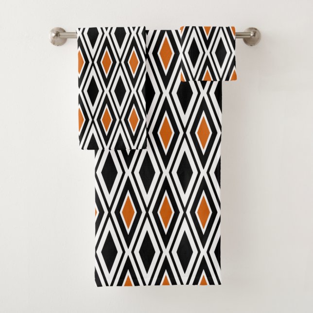 Motif moderne noir blanc orange diamant (En situation)