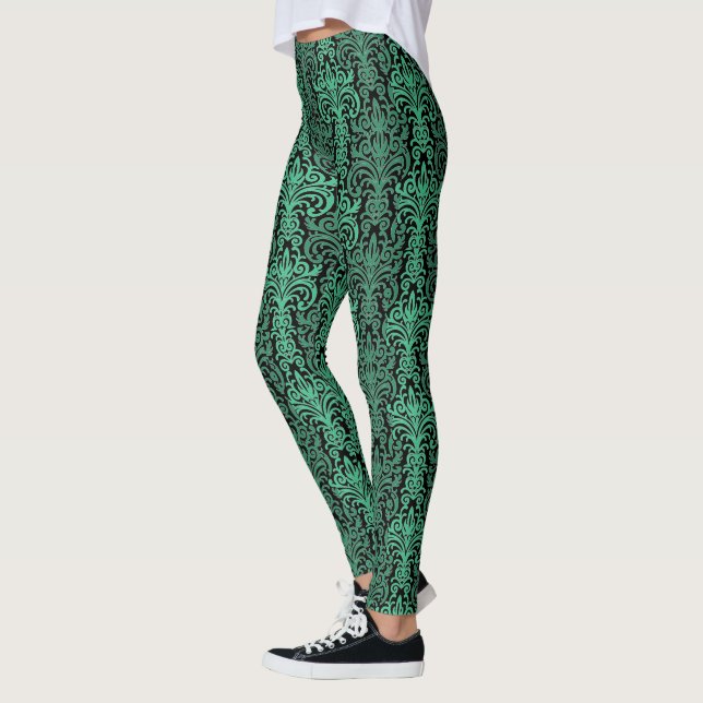 Motif moderne vert Damask Pattern Yoga Leggings (Gauche)