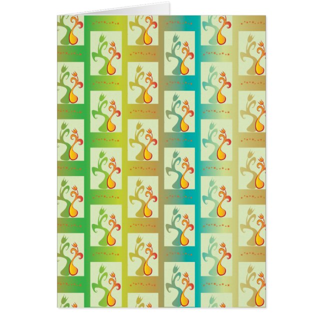 Motif moderne vert, jaune et bleu Tulip Couple (Devant)