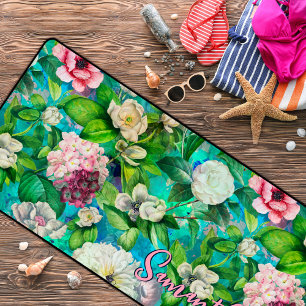 Motif monogramme bleu fleuri rose