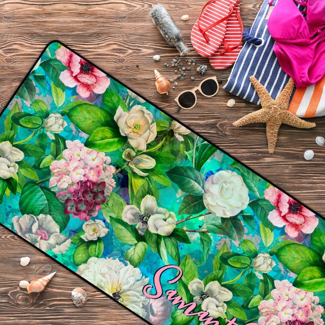 Motif monogramme bleu fleuri rose (Créateur téléchargé)