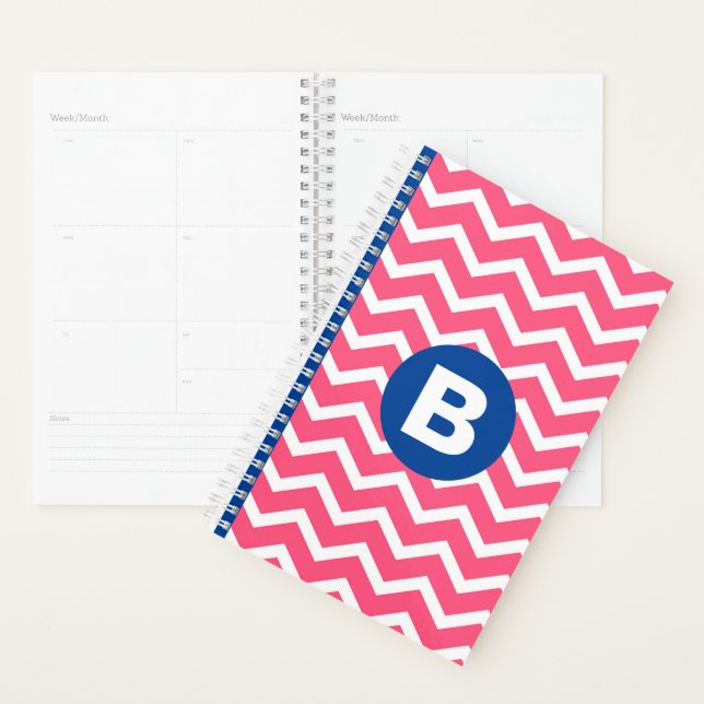 Motif monogramme chevron rose vif et blanc (Devant avec enveloppe)