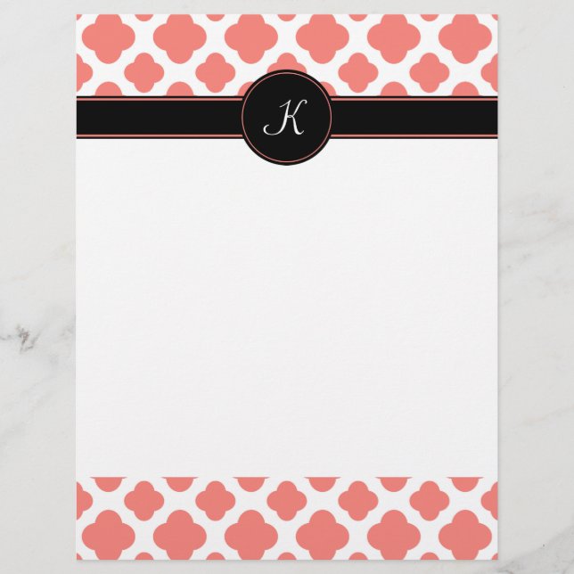 Motif monogramme Coral rose Quatrefoil (Devant)