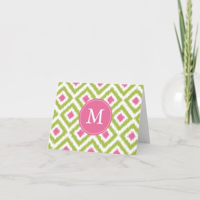 Motif Monogramme de diamants verts roses Ikat (Devant)