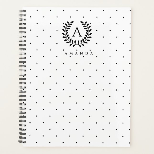 Motif monogramme laurier noir et blanc à pois (Devant)