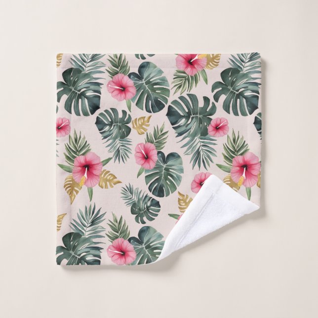 Motif Monstera et Hibiscus (Gant de toilette)
