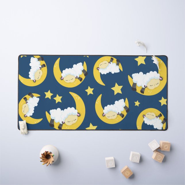 Motif mouton, Mouton couché, Lune, Étoiles (Tableau pour enfants)