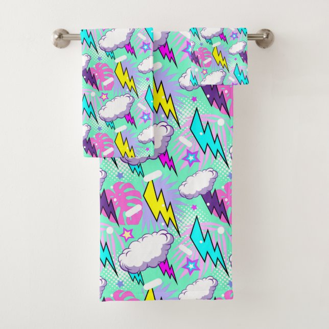 Motif Neon Lightning Bolts & Stars (En situation)