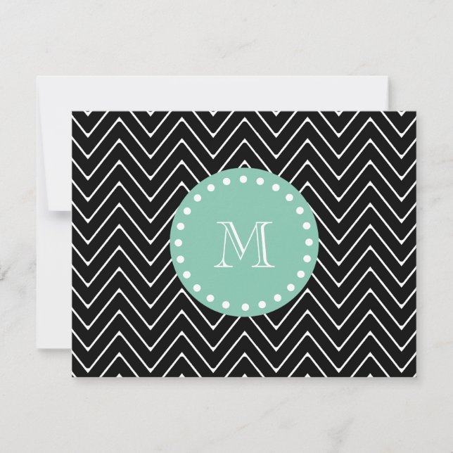 Motif noir Chevron | Monogramme vert à la menthe (Devant)