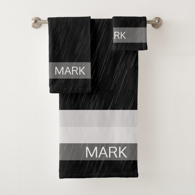 Motif noir et blanc de pluie, avec monogramme (En situation)